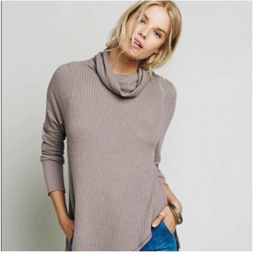 We the Free Kristina Waffle Cowl Neck Top Size S